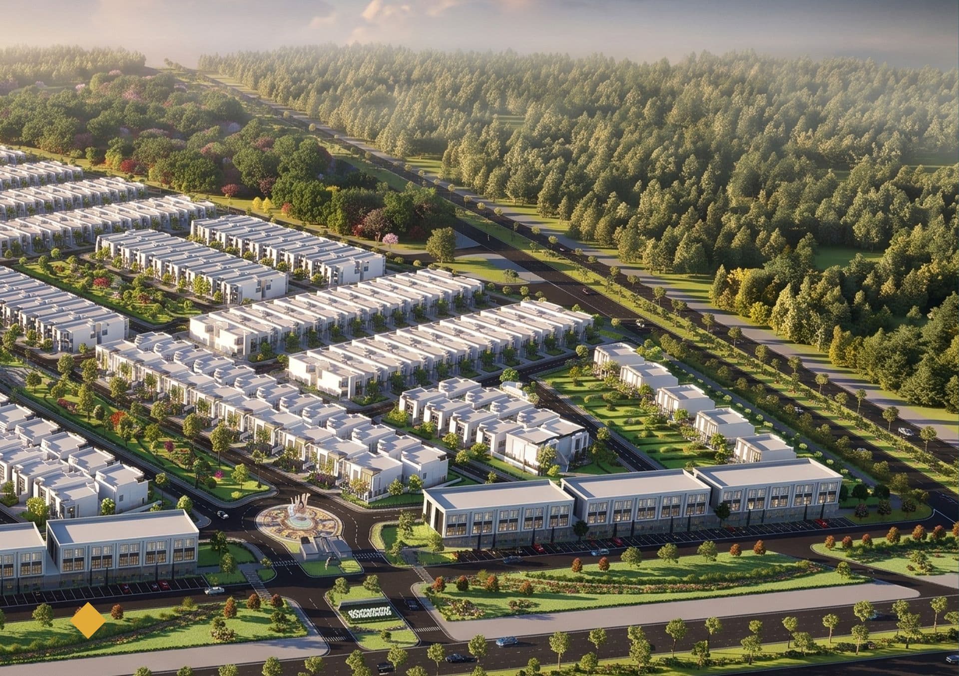 Aerial view of Rona Village and its greenery