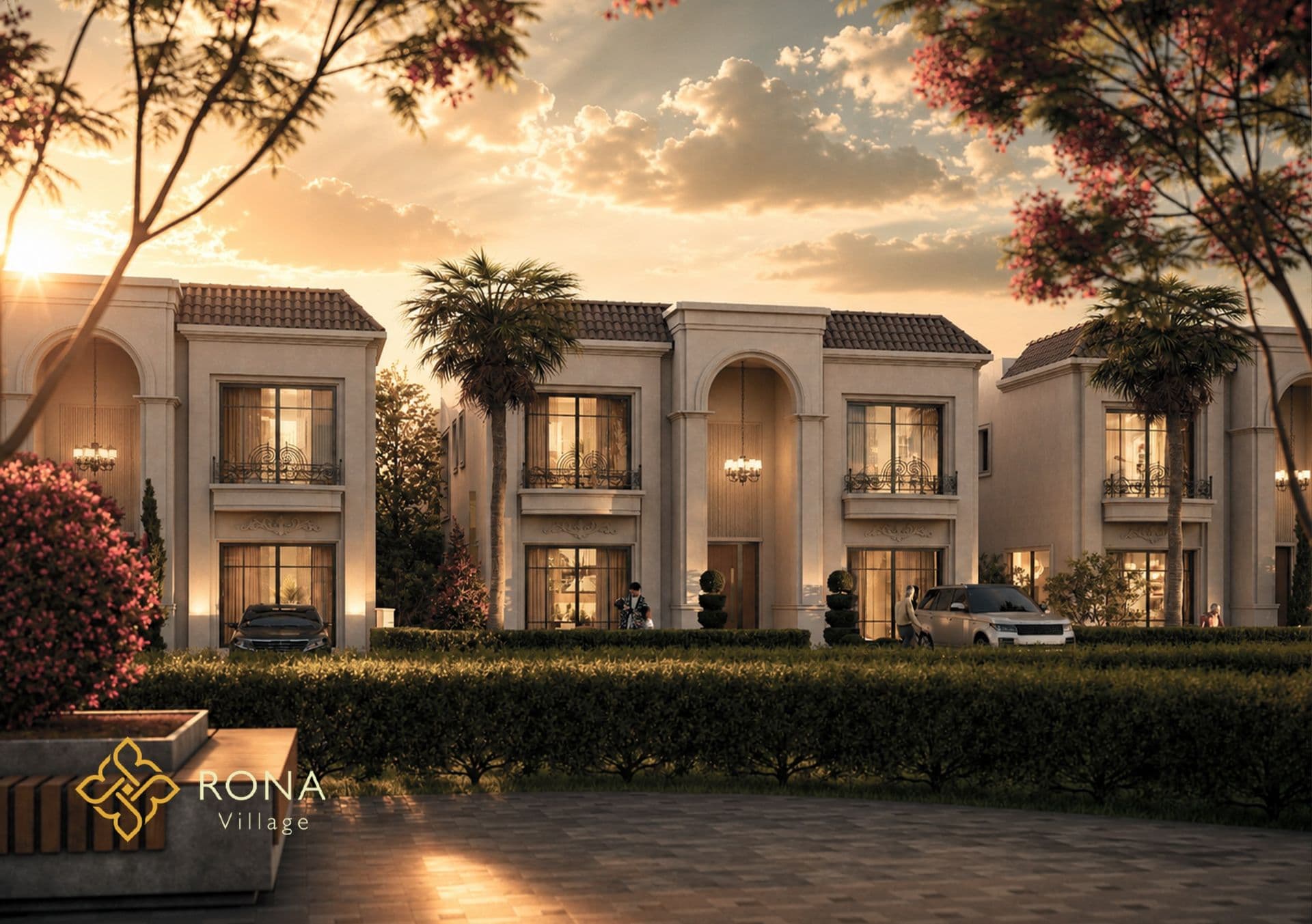 Villa exterior at dusk